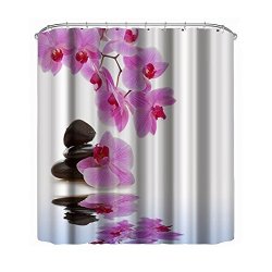 Whitelotous Butterfly Orchid Pattern Waterproof Bathroom Shower Curtain - Polyester Fabric Shower Curtain Set Bathroom Decoration 70.8 X 70.8 Inch