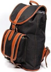 King Kong Leather Canvas & Leather Student Backpack in Black & Pecan