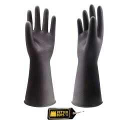 Rubber Household Gloves - Elbow Length - Black - Universal Size & Keyring