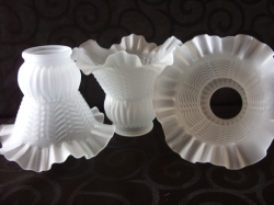 Set Of 3 X Acid Etched Glass Shades With Folded Ripple Edges
