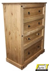 Newbury 3+1 Chest Of Drawers - Solid Wood - Waxed Antique Finish