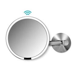 EWarehouse Simplehuman Sensor Lighted Makeup Vanity Mirror 8" Round Wall Mount 5X Magnification Stainless Steel Rechargeable And Cordless