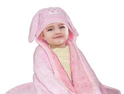 Baby Mink Premium Soft Sherpa Character Hooded Towel Blanket Rabbit Pink