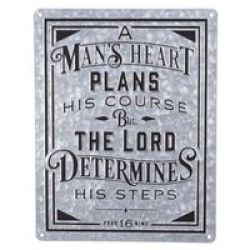 A Man& 39 S Heart Vintage Metal Sign - Proverbs 16:9