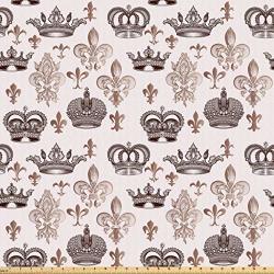 Lunarable Fleur De Lis Fabric By The Yard Crowns And Fleur-de-lis Shapes In Engraved Style Fame Symbolic Artwork Print Microfiber Fabric For Arts And