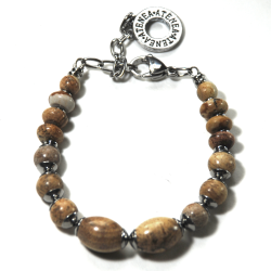 Atenea Handmade Picture Jasper Bracelet With Oval Beads & Stainless Steel Chain & Clasp