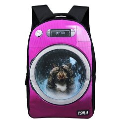 For U Designs 18 Inch 3D Purple Washer Style Cat Print Outdoor Camping Picnic Laptop Backpack