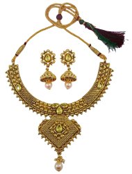 Indian Bollywood Gold Tone Necklace Earring Set Women Ethnic Traditional Jewelry IMOJ-BNS4A