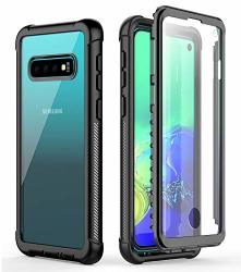 Snowfox Samsung Galaxy S10 Case Heavy Duty Protection With Built-in Screen Protector Shockproof Case For Samsung Galaxy S10 6.1 Inch - Black clear