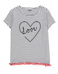 Love Stripy Pompom Cotton T-Shirt