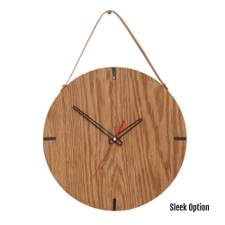 Finn Wall Clock In Oak - 250MM Dia Natural Sleek Red Second Hand