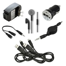 7 PC Fenzer Black Bundle Kit For Blackberry Q10 Windows Phone Z10 Z30 Cell Phone Travel Car Wall Charger USB Data Cable
