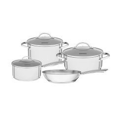 Tramontina Una Stainless Steel Cookware Set With Triple Bottom And Glass Lids 4 Pieces