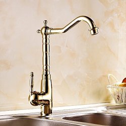 Jiuzhuo Classic Single Handle 360-DEGREE Swiveling Spout Kitchen Faucet Sink Mixer Tap Gold polished Brass