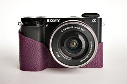 Handmade Premium Genuine Camera Half Leather Case Bag Cover For Sony A6000 - Purple