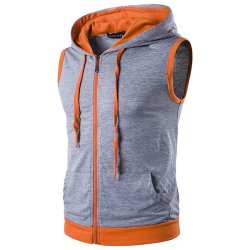 Fashion Casual Summer Hoodies Vest Men's Hit Color Stitching Hooded Sleeveless