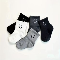 5PCS 3PCS Cute Joyful Face & Striped Cotton Blend Baby Socks - Perfect For Boys & Girls 0-5 Years All Seasons