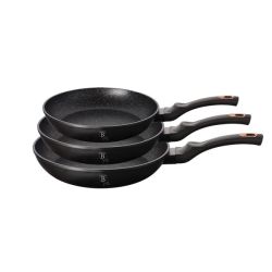 3-PIECE Marble Coating Fry Pan Set - Black-rose Collection