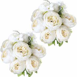 Nubry 2PCS Artificial Peony Silk Flowers Bouquet For Wedding Home Garden Decoration White
