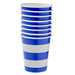 SC PARTY - 8 Pack Paper Cups 250ML Blue Stripe