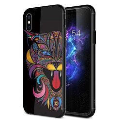Iphone X Case Animal Pattern Matte Finish Tpu Bumper + Tempered Glass Hard Back Cover Protective Shock-absorption & Anti-scratch Hybrid Case Cover Lynx