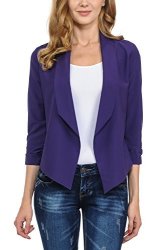Collection Aulin Womens Casual Lightweight 3 4 Sleeve Fitted Open Blazer Purple Small