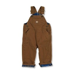 Carhartt Little Boys' Washed Canvas Flannel Lined Bib Overall Carhartt Brown 3T