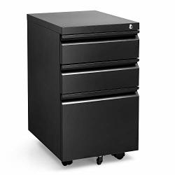 Black 3 Drawer Filing Cabinet 26 Inch Metal Pedestal File Cabinet