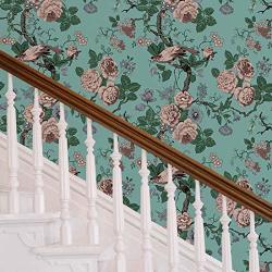 Flipside Blue Painted Floral With Birds Removable Pre-pasted Wallpaper - Safe For Walls - Easy To Apply & Extremely Easy To Remove
