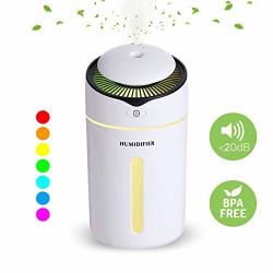Moekv Portable MINI USB Humidifier With 7 Colors LED Light 300ML Ultrasonic Cool Mist Humidifier Air Car Humidifier Changing For Car Travel Office Bedroom