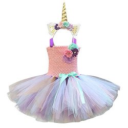 Freebily Girls Unicorn Skirt And Headband Cosplay Costume Halloween Party Outfits Pink Xxx-large