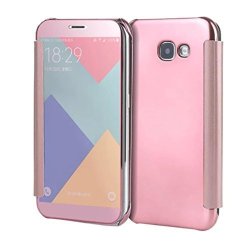 Coohole Smart Window Sleep Wake Flip Leather Cover Case For Samsung Galaxy A3 2017 Rose Gold