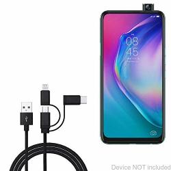 Tecno Camon 15 Pro Cable Boxwave Allcharge 3-IN-1 Cable For Tecno Camon 15 Pro - Jet Black