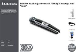 Taurus Trimmer Rechargeable Black 11HEIGHT Settings 3.6V "spiro