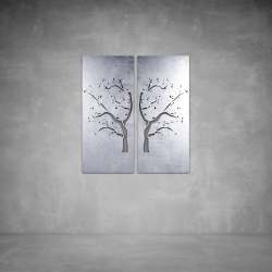 Mirror Tree Wall Art - 1400 X 1400 X 20 Matt Silver Outdoor With Leds
