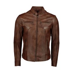 Men's Tan Waxed Brown Slim Fit Classic Leather Jacket- - 4XL