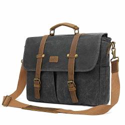Srotek Messenger Bag 15.6 Inch Waxed Canvas Briefcase Water-resistant Laptop Bag Business Satchel Shoulder Bag For Men-black