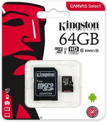 Kingston - Canvas Select 64GB Microsd Memory Card With Sd Adapter