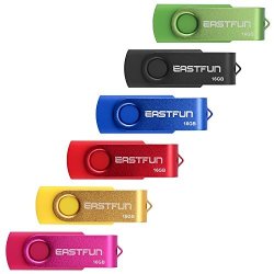 Eastfun 6 Pcs 16GB USB 2.0 Flash Drive Fold Storage Memory Stick Thumb Drive Pen Drive Jump Drive Zip Drive Swivel Design Mix Colors