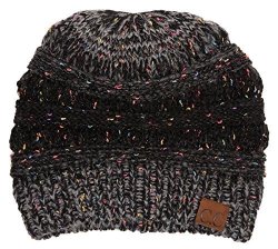 Funkyjunque H-6033-8106 Confetti Knit Beanie - Faded variegated - Black