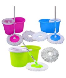 360 Rotating Spin Magic Mop + Cleaner Bucket + 2 Mop Heads Floor Cleaning