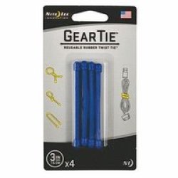 Nite-ize Gear Tie Reusable Rubber Twist Tie 3 In 4 Pack Blue
