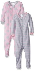 Gerber Baby Girls 2 Pack Footed Sleeper Big Dots stripes 9 Months