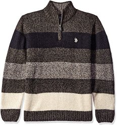 U.s. Polo Assn. Men's All Over Striped MOHAIR-LIKE1 4 Zip Jet Marl Large