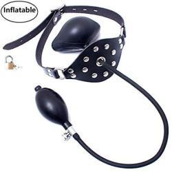 Inflatable Mouth Gag Bound Masks - Davidsource Studded Faux Leather Panel Gag Open Mouth Plug Head Harness Restraints Kit Padlock 1 Piece