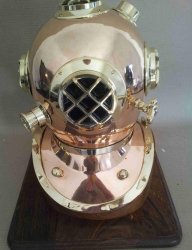 Nautical Divers Helmet. Solid Copper And Brass Mounted On Rosewood Base. Please Scroll Down NB5