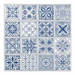 Tic Tac Tiles 10-SHEET Peel And Stick Self Adhesive Removable Stick On Kitchen Backsplash Bathroom 3D Wall Sticker Wallpaper Tiles In Portuguese Blue