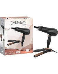 Carmen Studio Duo Hair Dryer And Straightener Set 2200 Watts Black rose Gold
