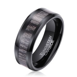 Men's Grey Wood Black Tungsten Ring - CRM009 - 15