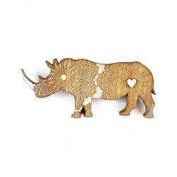 Brooch mr Rhino Stone - Handcrafted Plywood Brooch With Laser Cut Detail